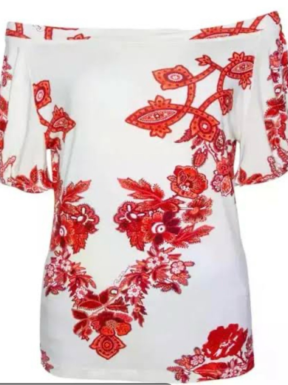 Vintage Roberto Cavalli Cream/White Off-Shoulder Top w/ Red Floral Size 42 or Md - Picture 2 of 13